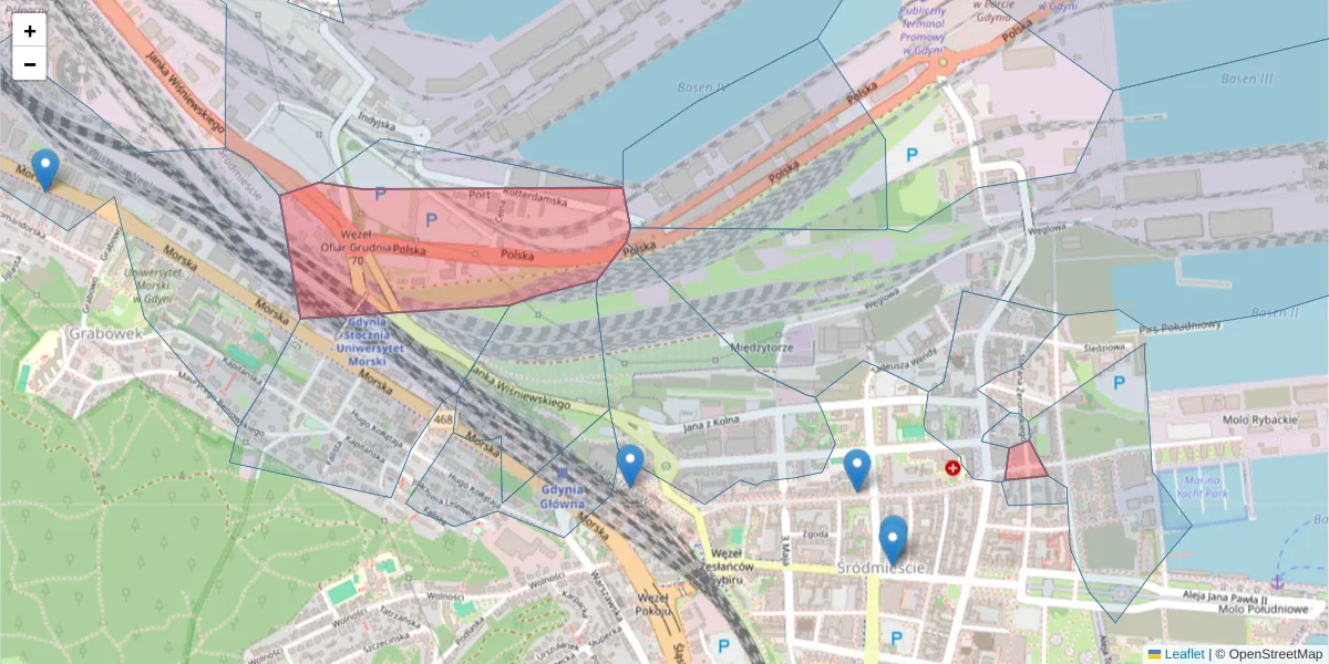 Szczegółowa mapa kodu pocztowego 81-334 z granicami, sąsiednimi kodami pocztowymi i urzędami pocztowymi