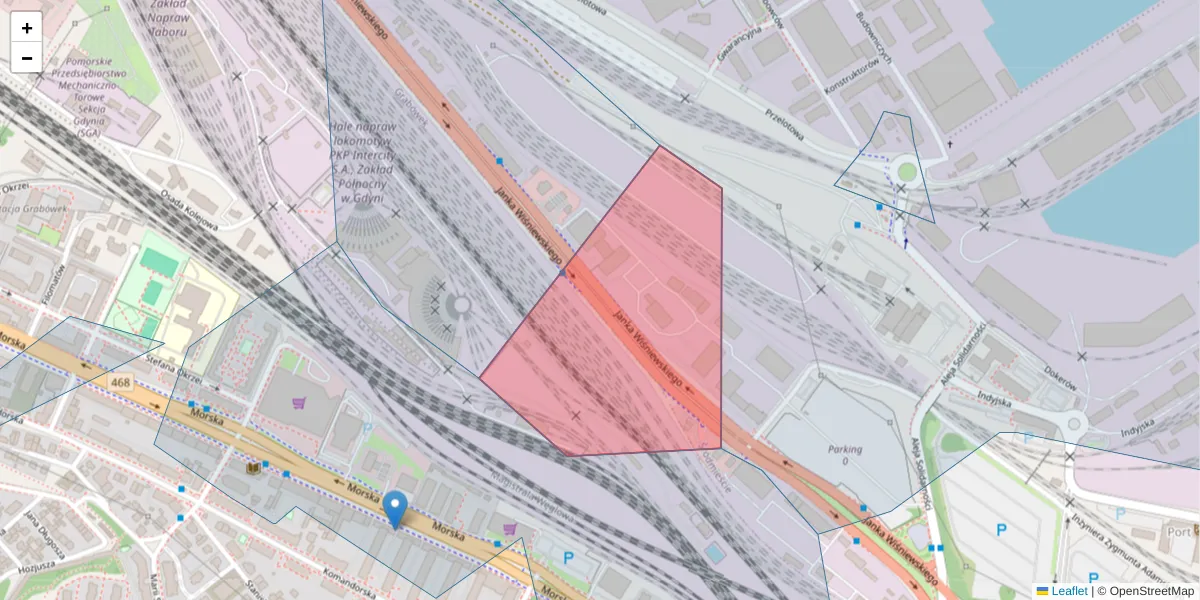 Szczegółowa mapa kodu pocztowego 81-335 z granicami, sąsiednimi kodami pocztowymi i urzędami pocztowymi