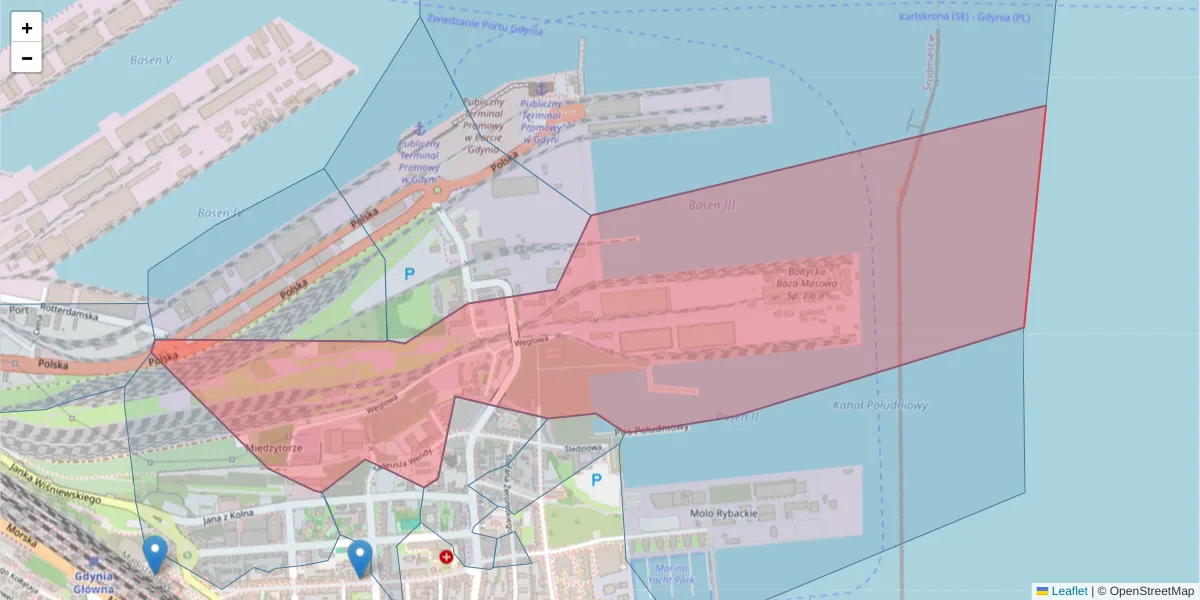 Szczegółowa mapa kodu pocztowego 81-341 z granicami, sąsiednimi kodami pocztowymi i urzędami pocztowymi