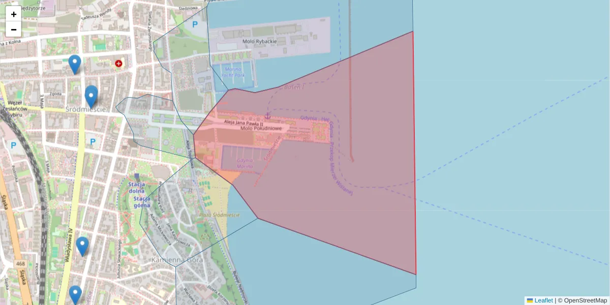Szczegółowa mapa kodu pocztowego 81-345 z granicami, sąsiednimi kodami pocztowymi i urzędami pocztowymi