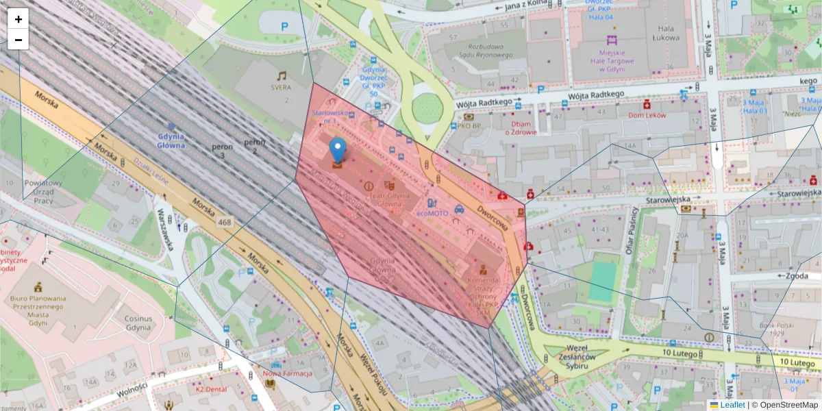 Szczegółowa mapa kodu pocztowego 81-354 z granicami, sąsiednimi kodami pocztowymi i urzędami pocztowymi