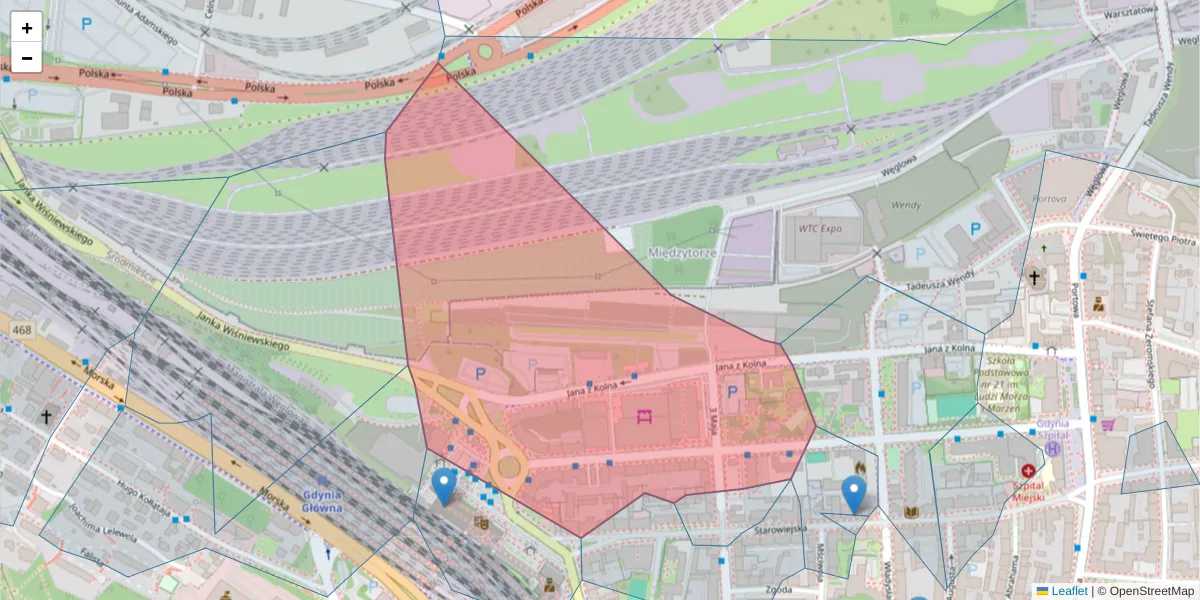 Szczegółowa mapa kodu pocztowego 81-355 z granicami, sąsiednimi kodami pocztowymi i urzędami pocztowymi