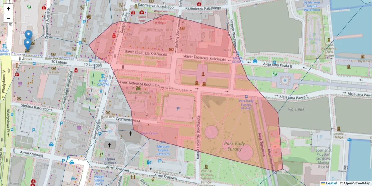 Szczegółowa mapa kodu pocztowego 81-370 z granicami, sąsiednimi kodami pocztowymi i urzędami pocztowymi