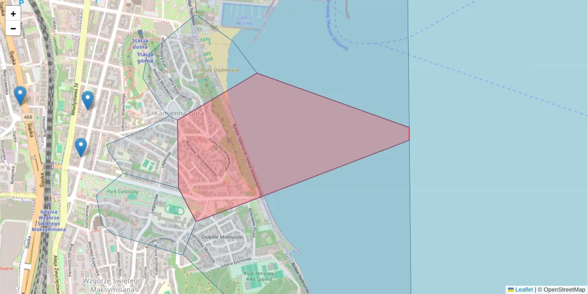 Szczegółowa mapa kodu pocztowego 81-376 z granicami, sąsiednimi kodami pocztowymi i urzędami pocztowymi