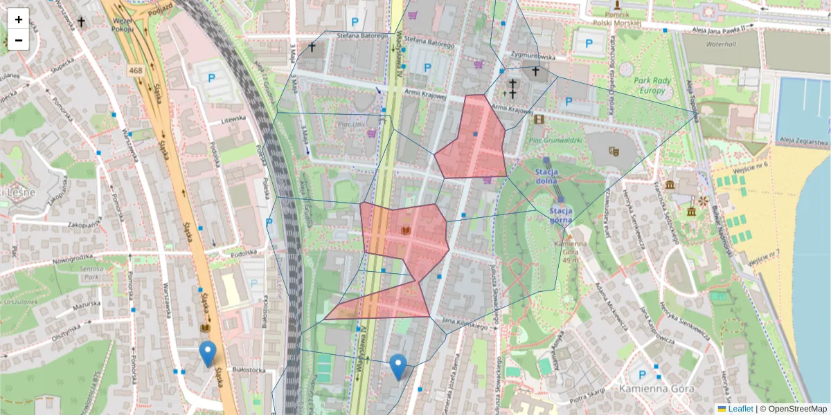 Szczegółowa mapa kodu pocztowego 81-393 z granicami, sąsiednimi kodami pocztowymi i urzędami pocztowymi