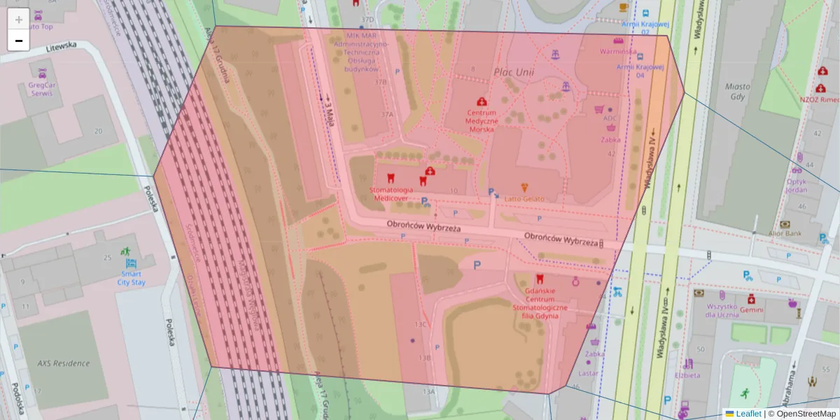 Szczegółowa mapa kodu pocztowego 81-397 z granicami, sąsiednimi kodami pocztowymi i urzędami pocztowymi