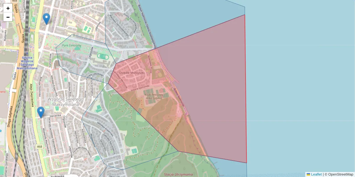 Szczegółowa mapa kodu pocztowego 81-409 z granicami, sąsiednimi kodami pocztowymi i urzędami pocztowymi