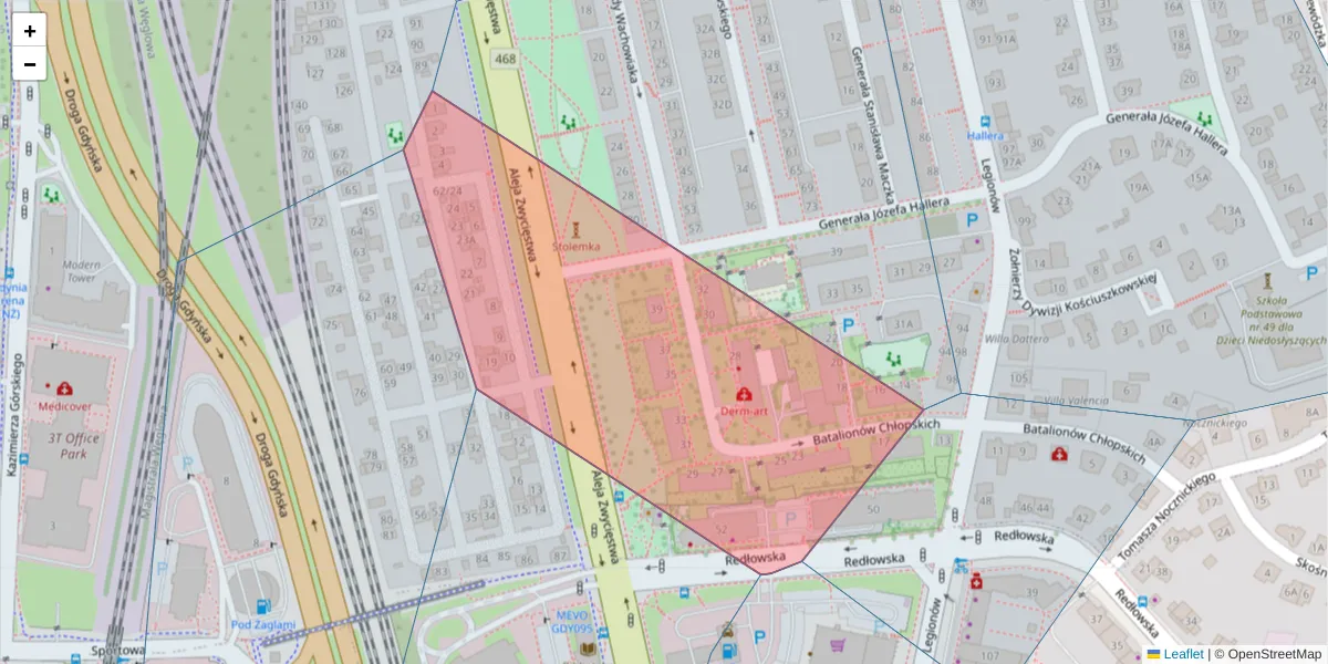 Szczegółowa mapa kodu pocztowego 81-415 z granicami, sąsiednimi kodami pocztowymi i urzędami pocztowymi