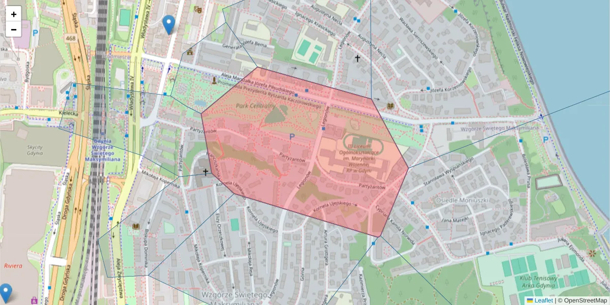 Szczegółowa mapa kodu pocztowego 81-422 z granicami, sąsiednimi kodami pocztowymi i urzędami pocztowymi