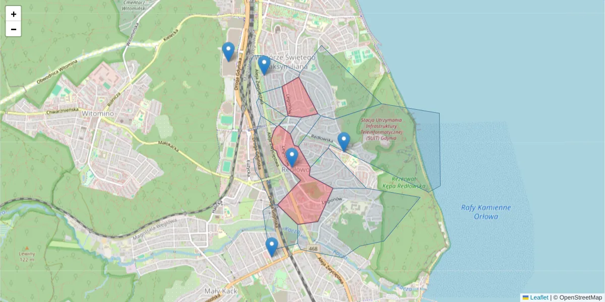 Szczegółowa mapa kodu pocztowego 81-472 z granicami, sąsiednimi kodami pocztowymi i urzędami pocztowymi