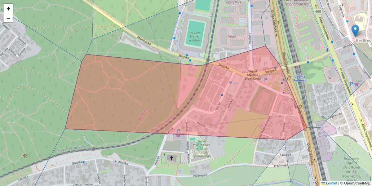 Szczegółowa mapa kodu pocztowego 81-506 z granicami, sąsiednimi kodami pocztowymi i urzędami pocztowymi