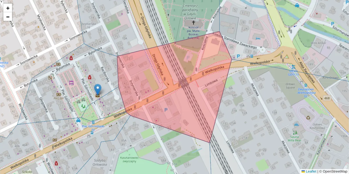 Szczegółowa mapa kodu pocztowego 81-512 z granicami, sąsiednimi kodami pocztowymi i urzędami pocztowymi
