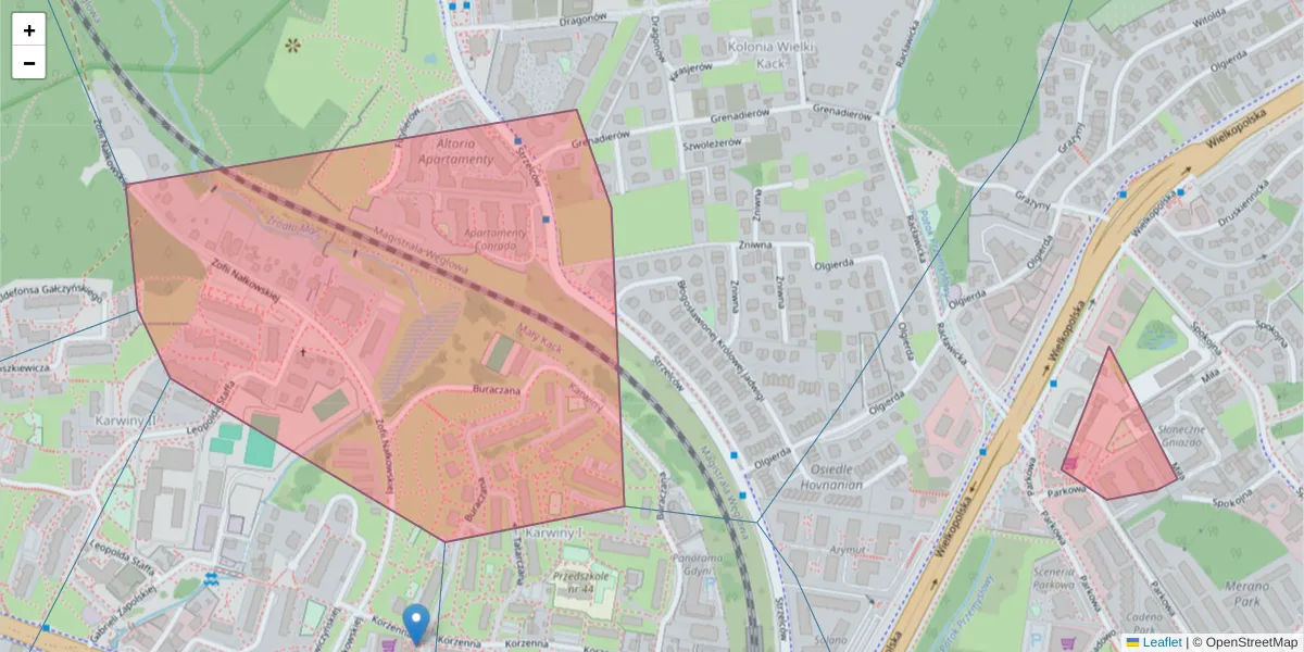 Szczegółowa mapa kodu pocztowego 81-531 z granicami, sąsiednimi kodami pocztowymi i urzędami pocztowymi