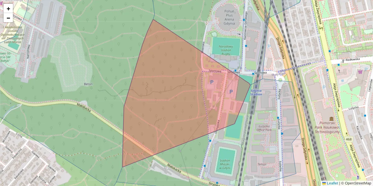 Szczegółowa mapa kodu pocztowego 81-538 z granicami, sąsiednimi kodami pocztowymi i urzędami pocztowymi