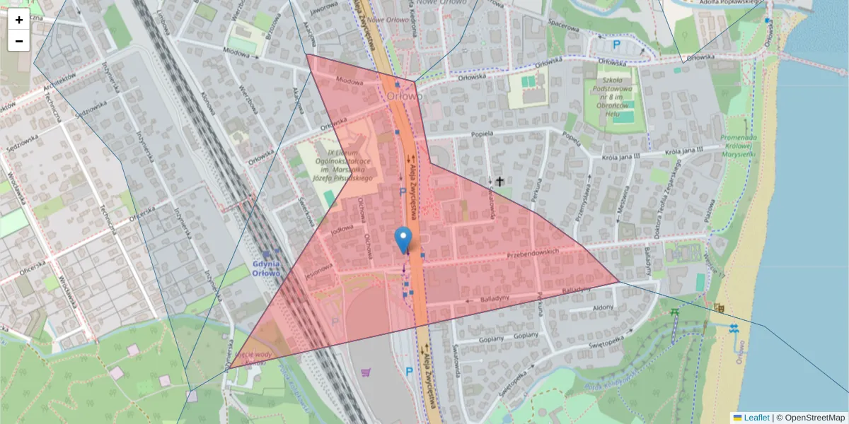 Szczegółowa mapa kodu pocztowego 81-540 z granicami, sąsiednimi kodami pocztowymi i urzędami pocztowymi