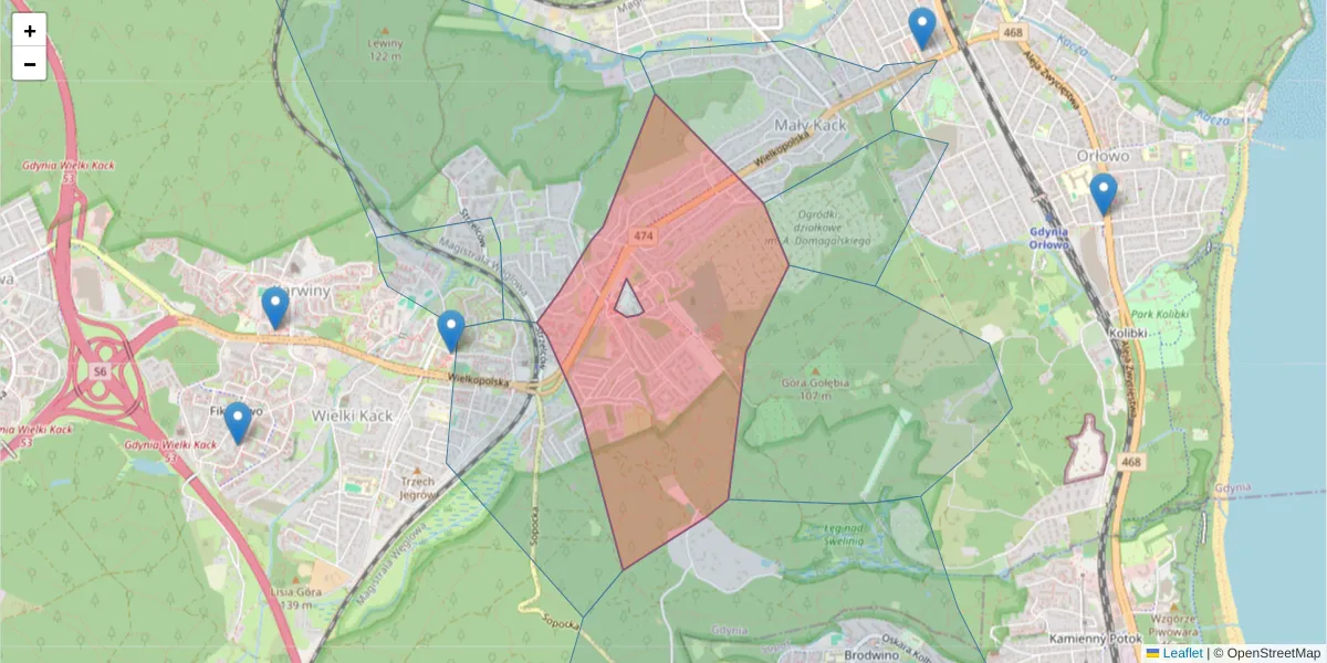 Szczegółowa mapa kodu pocztowego 81-549 z granicami, sąsiednimi kodami pocztowymi i urzędami pocztowymi
