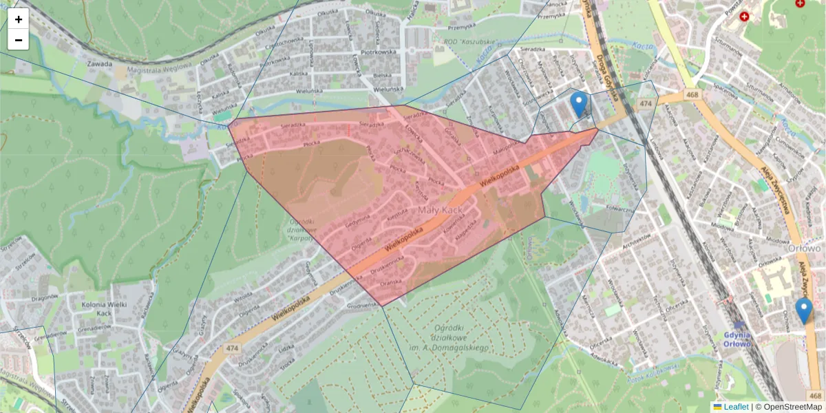 Szczegółowa mapa kodu pocztowego 81-552 z granicami, sąsiednimi kodami pocztowymi i urzędami pocztowymi