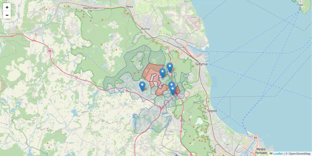 Szczegółowa mapa kodu pocztowego 81-578 z granicami, sąsiednimi kodami pocztowymi i urzędami pocztowymi