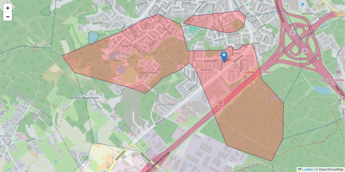 Szczegółowa mapa kodu pocztowego 81-591 z granicami, sąsiednimi kodami pocztowymi i urzędami pocztowymi