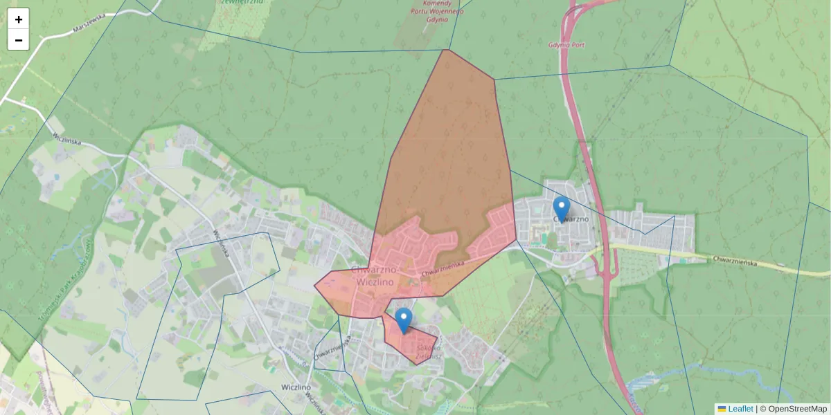 Szczegółowa mapa kodu pocztowego 81-603 z granicami, sąsiednimi kodami pocztowymi i urzędami pocztowymi
