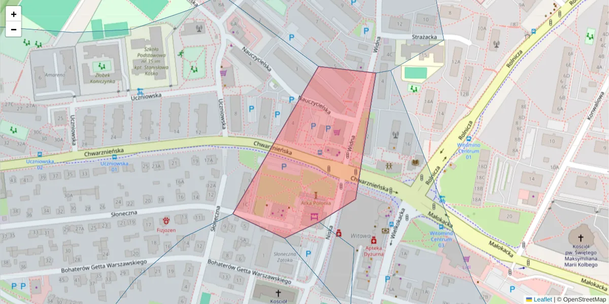 Szczegółowa mapa kodu pocztowego 81-605 z granicami, sąsiednimi kodami pocztowymi i urzędami pocztowymi