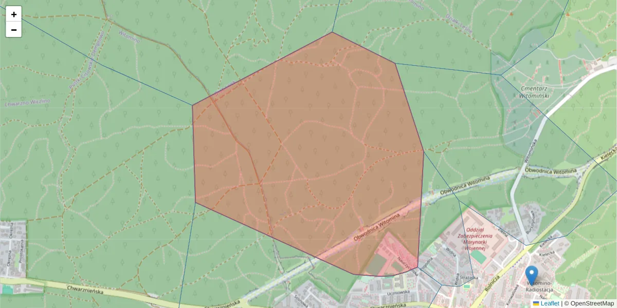 Szczegółowa mapa kodu pocztowego 81-614 z granicami, sąsiednimi kodami pocztowymi i urzędami pocztowymi