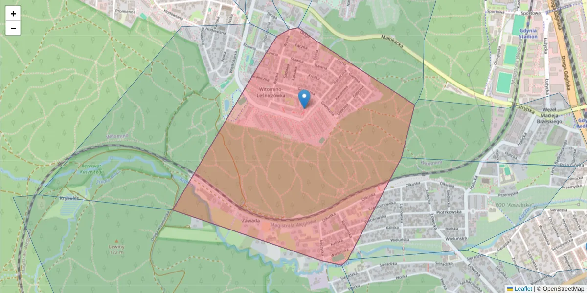 Szczegółowa mapa kodu pocztowego 81-625 z granicami, sąsiednimi kodami pocztowymi i urzędami pocztowymi