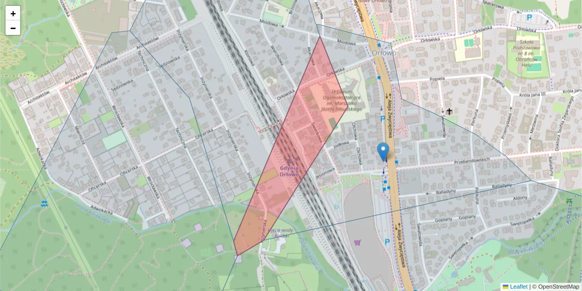 Szczegółowa mapa kodu pocztowego 81-642 z granicami, sąsiednimi kodami pocztowymi i urzędami pocztowymi
