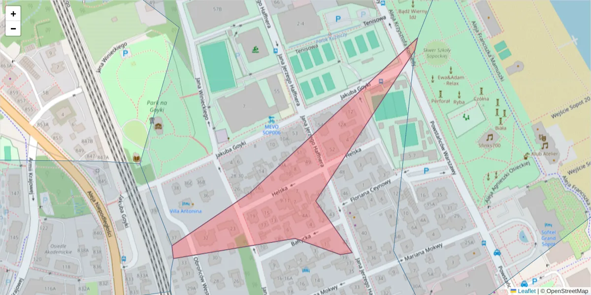 Szczegółowa mapa kodu pocztowego 81-707 z granicami, sąsiednimi kodami pocztowymi i urzędami pocztowymi