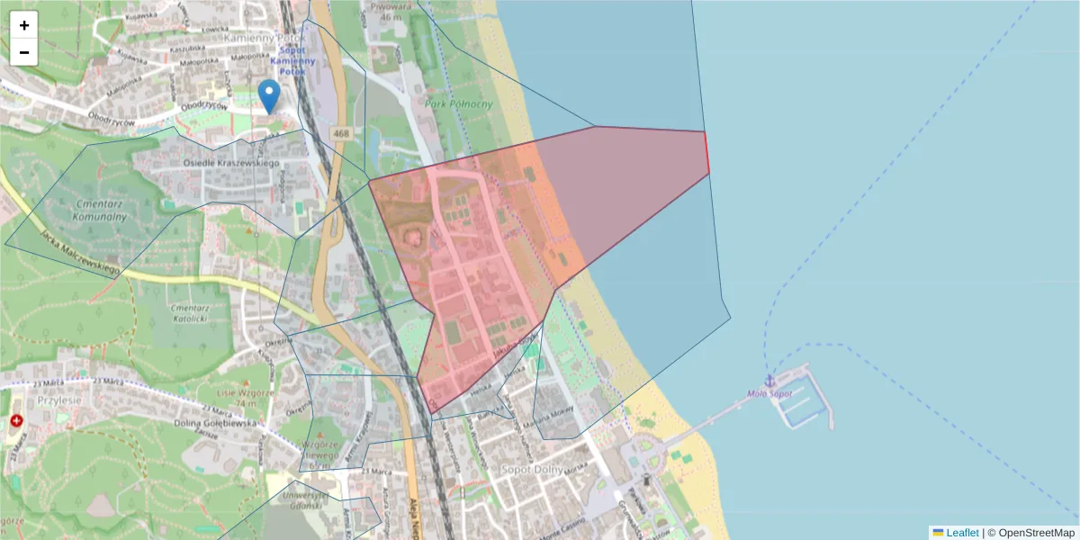 Szczegółowa mapa kodu pocztowego 81-715 z granicami, sąsiednimi kodami pocztowymi i urzędami pocztowymi