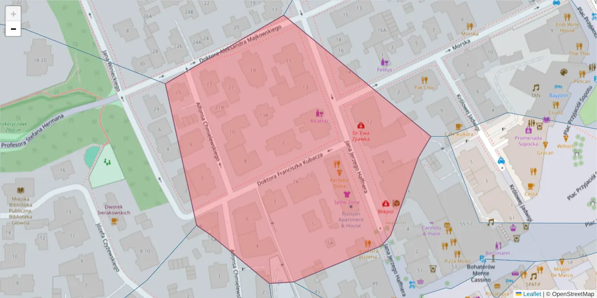 Szczegółowa mapa kodu pocztowego 81-717 z granicami, sąsiednimi kodami pocztowymi i urzędami pocztowymi