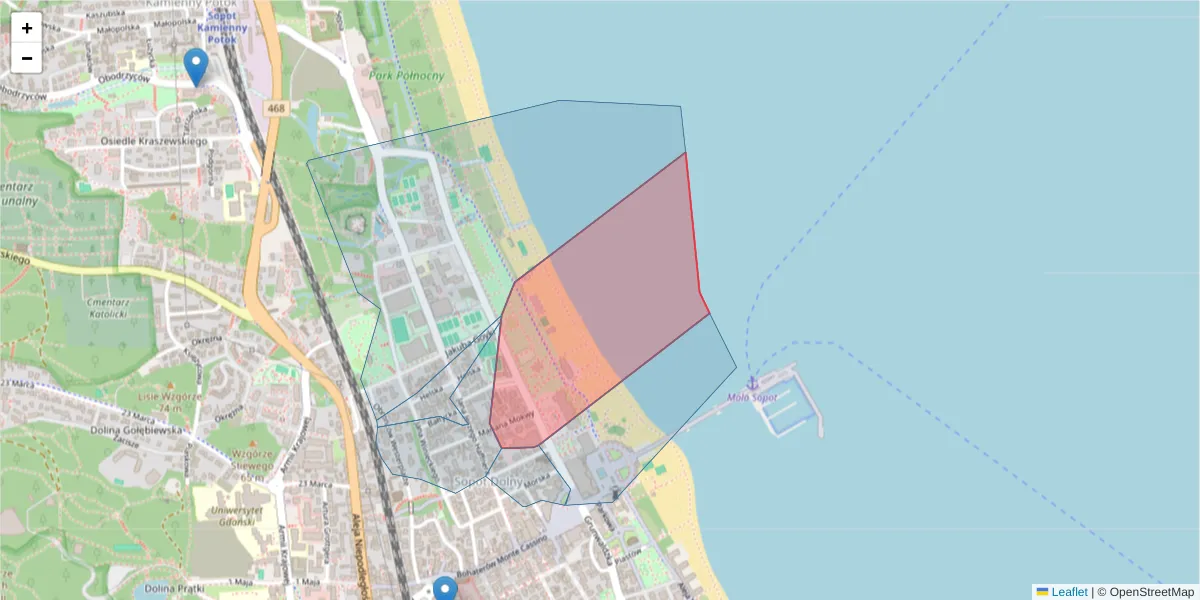 Szczegółowa mapa kodu pocztowego 81-718 z granicami, sąsiednimi kodami pocztowymi i urzędami pocztowymi