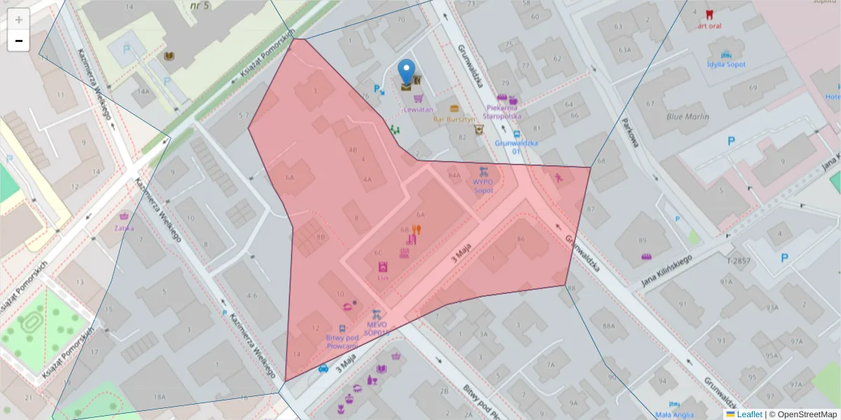 Szczegółowa mapa kodu pocztowego 81-729 z granicami, sąsiednimi kodami pocztowymi i urzędami pocztowymi