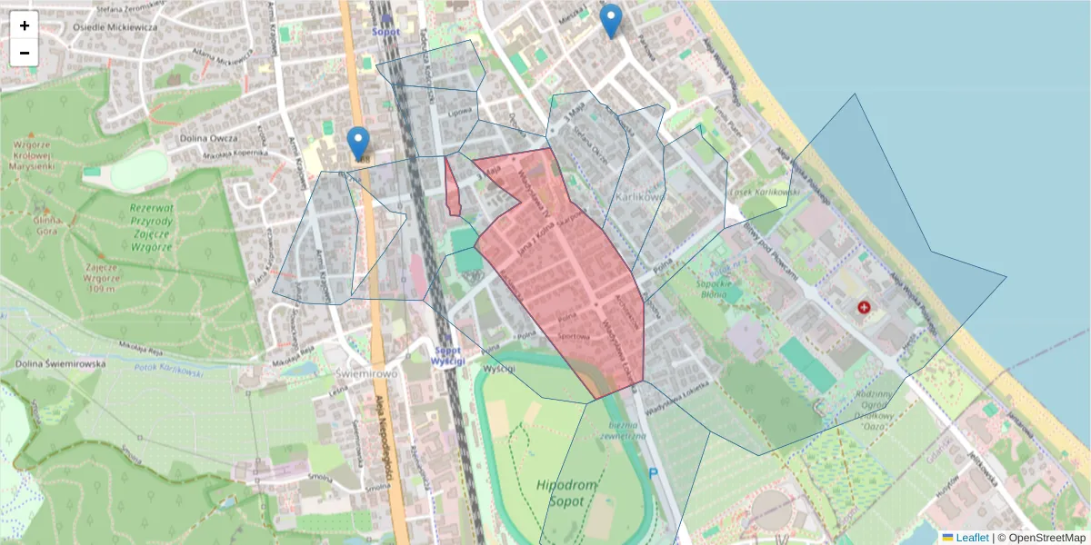 Szczegółowa mapa kodu pocztowego 81-743 z granicami, sąsiednimi kodami pocztowymi i urzędami pocztowymi