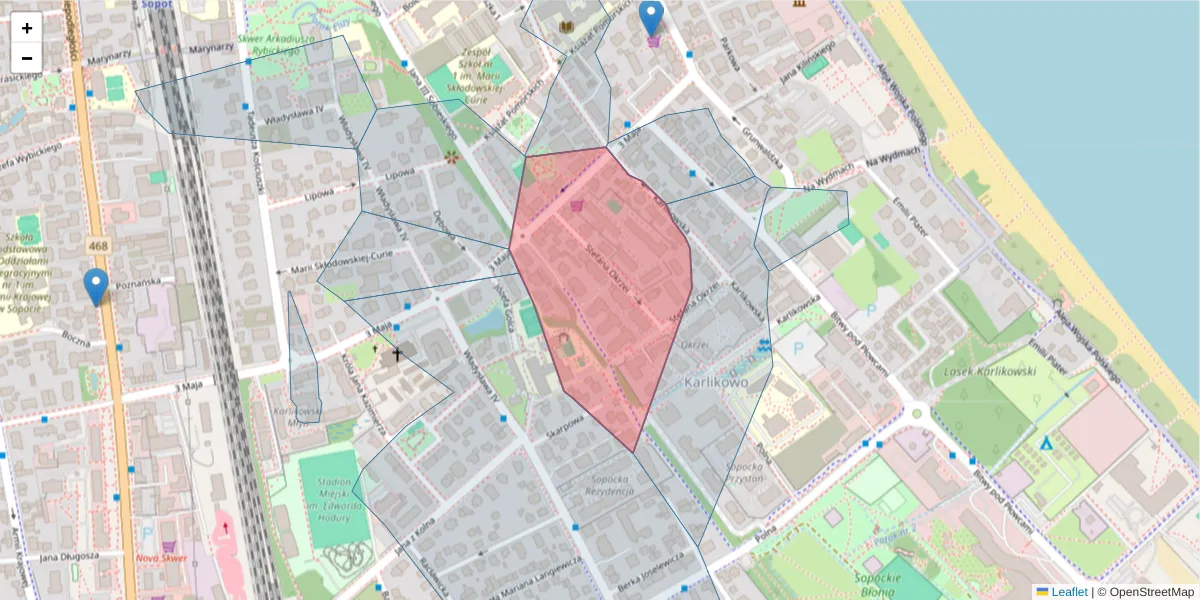 Szczegółowa mapa kodu pocztowego 81-747 z granicami, sąsiednimi kodami pocztowymi i urzędami pocztowymi