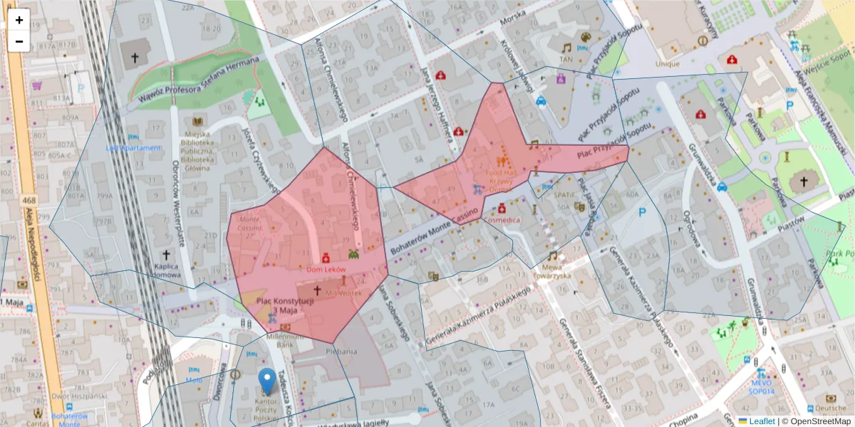 Szczegółowa mapa kodu pocztowego 81-767 z granicami, sąsiednimi kodami pocztowymi i urzędami pocztowymi