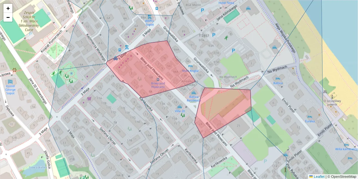 Szczegółowa mapa kodu pocztowego 81-775 z granicami, sąsiednimi kodami pocztowymi i urzędami pocztowymi