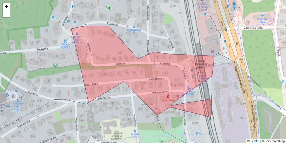 Szczegółowa mapa kodu pocztowego 81-813 z granicami, sąsiednimi kodami pocztowymi i urzędami pocztowymi
