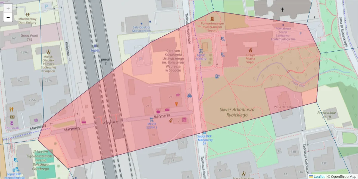 Szczegółowa mapa kodu pocztowego 81-835 z granicami, sąsiednimi kodami pocztowymi i urzędami pocztowymi