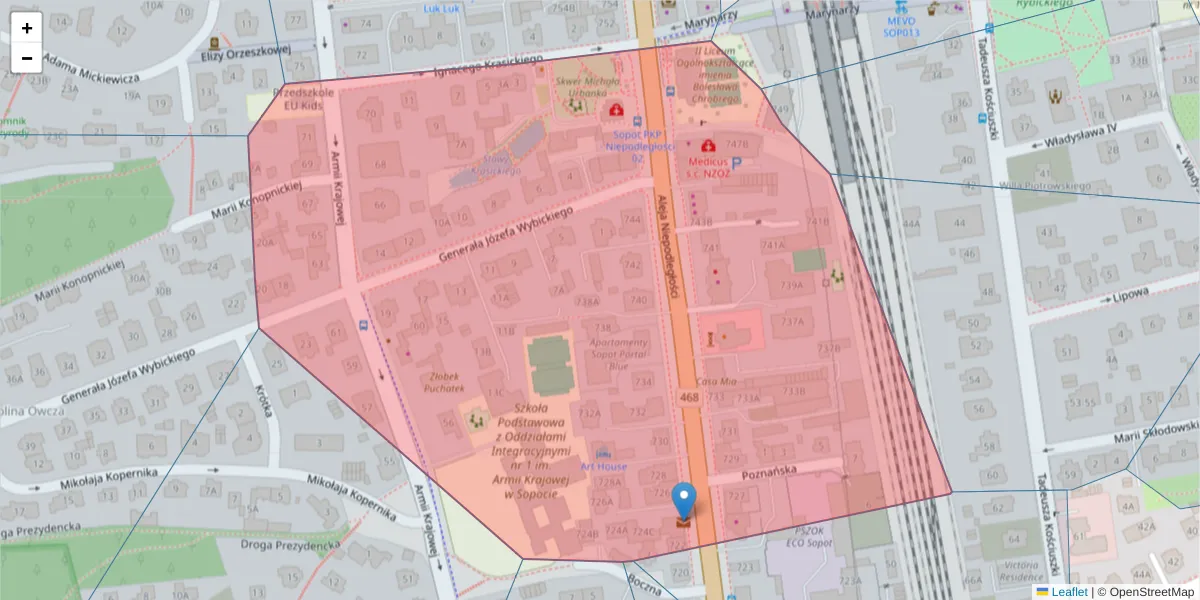 Szczegółowa mapa kodu pocztowego 81-840 z granicami, sąsiednimi kodami pocztowymi i urzędami pocztowymi