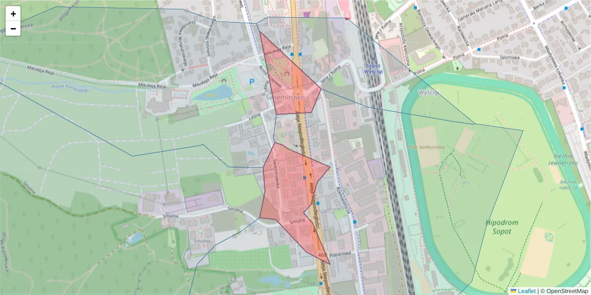 Szczegółowa mapa kodu pocztowego 81-854 z granicami, sąsiednimi kodami pocztowymi i urzędami pocztowymi