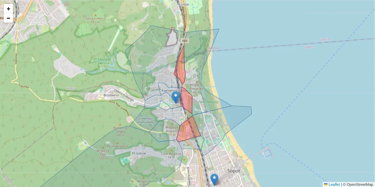 Szczegółowa mapa kodu pocztowego 81-861 z granicami, sąsiednimi kodami pocztowymi i urzędami pocztowymi