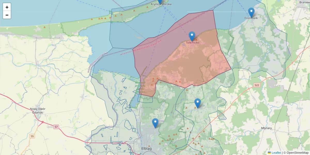 Szczegółowa mapa kodu pocztowego 82-340 z granicami, sąsiednimi kodami pocztowymi i urzędami pocztowymi