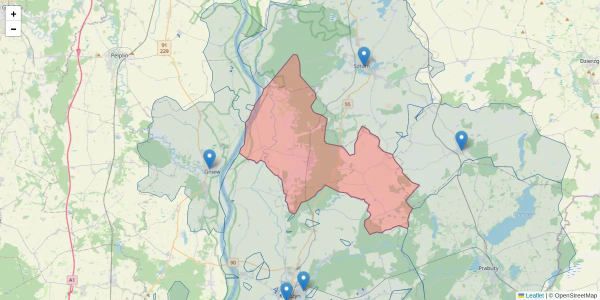 Szczegółowa mapa kodu pocztowego 82-420 z granicami, sąsiednimi kodami pocztowymi i urzędami pocztowymi