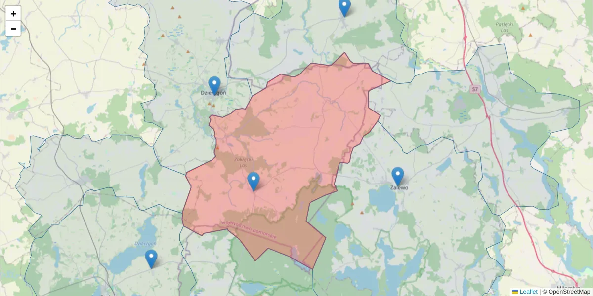Szczegółowa mapa kodu pocztowego 82-450 z granicami, sąsiednimi kodami pocztowymi i urzędami pocztowymi