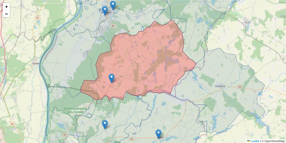 Szczegółowa mapa kodu pocztowego 82-520 z granicami, sąsiednimi kodami pocztowymi i urzędami pocztowymi