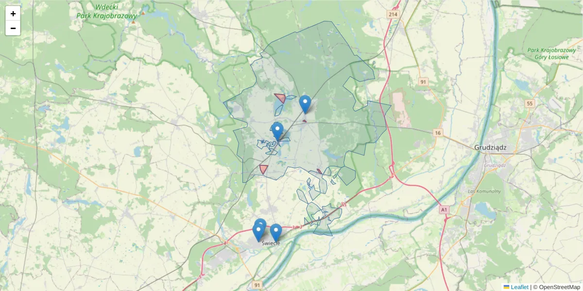 Szczegółowa mapa kodu pocztowego 83-131 z granicami, sąsiednimi kodami pocztowymi i urzędami pocztowymi