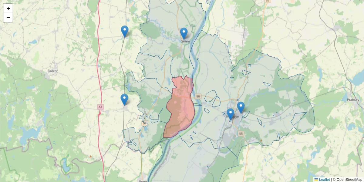 Szczegółowa mapa kodu pocztowego 83-136 z granicami, sąsiednimi kodami pocztowymi i urzędami pocztowymi