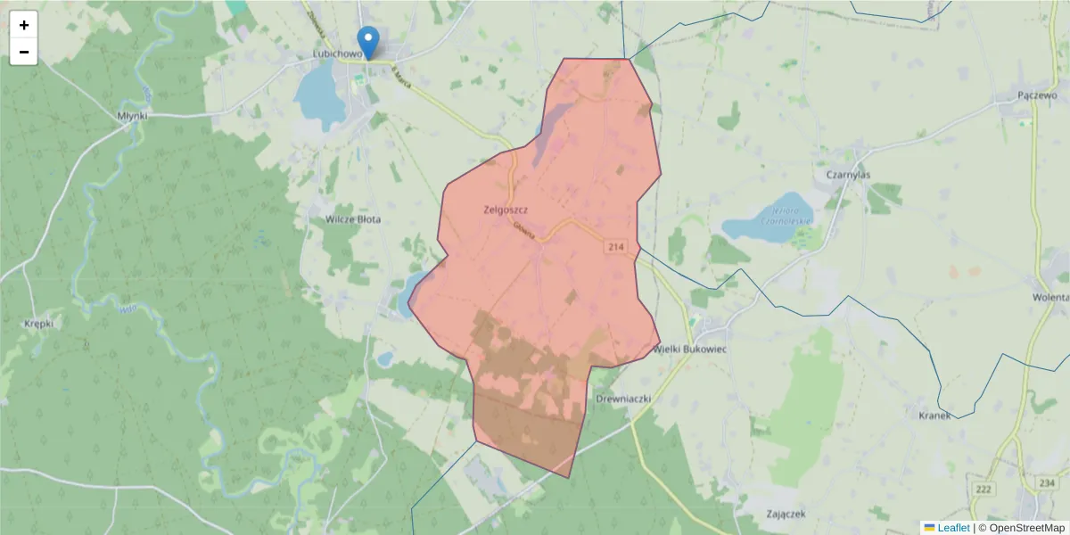 Szczegółowa mapa kodu pocztowego 83-208 z granicami, sąsiednimi kodami pocztowymi i urzędami pocztowymi