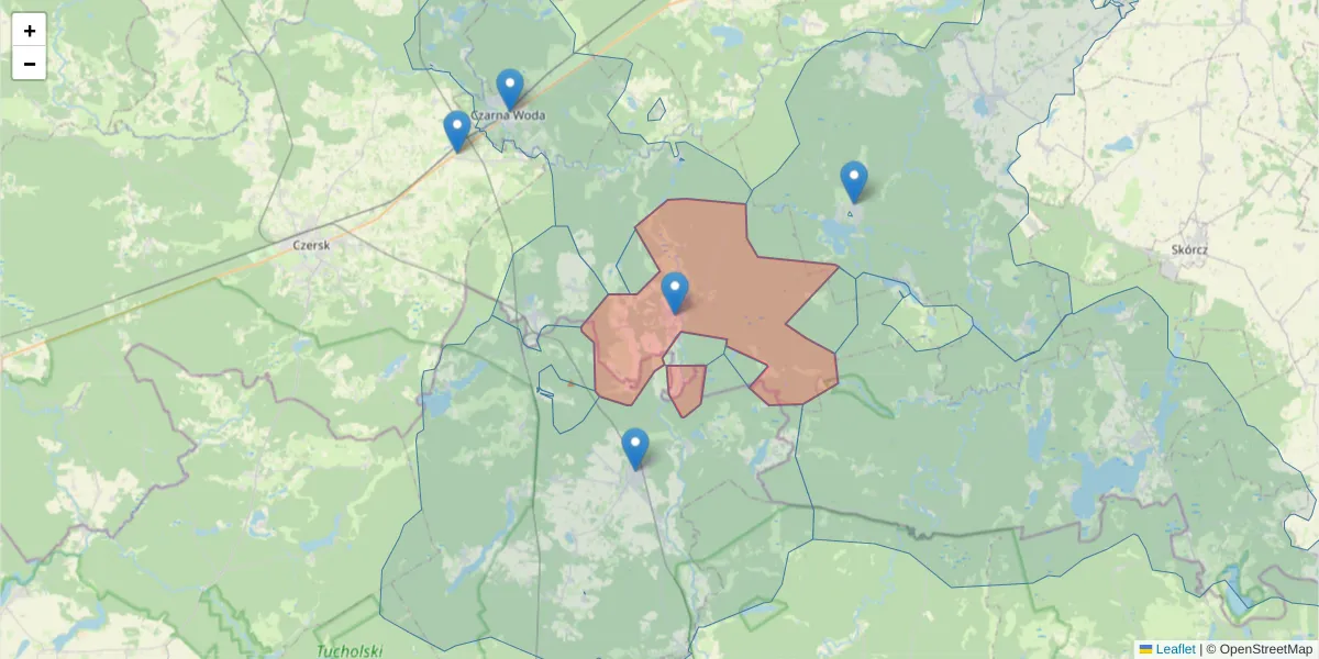Szczegółowa mapa kodu pocztowego 83-242 z granicami, sąsiednimi kodami pocztowymi i urzędami pocztowymi